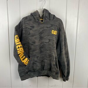 Caterpillar CAT Hoodie Mens XXL Gray Camouflage Distressed Sweatshirt  Workwear